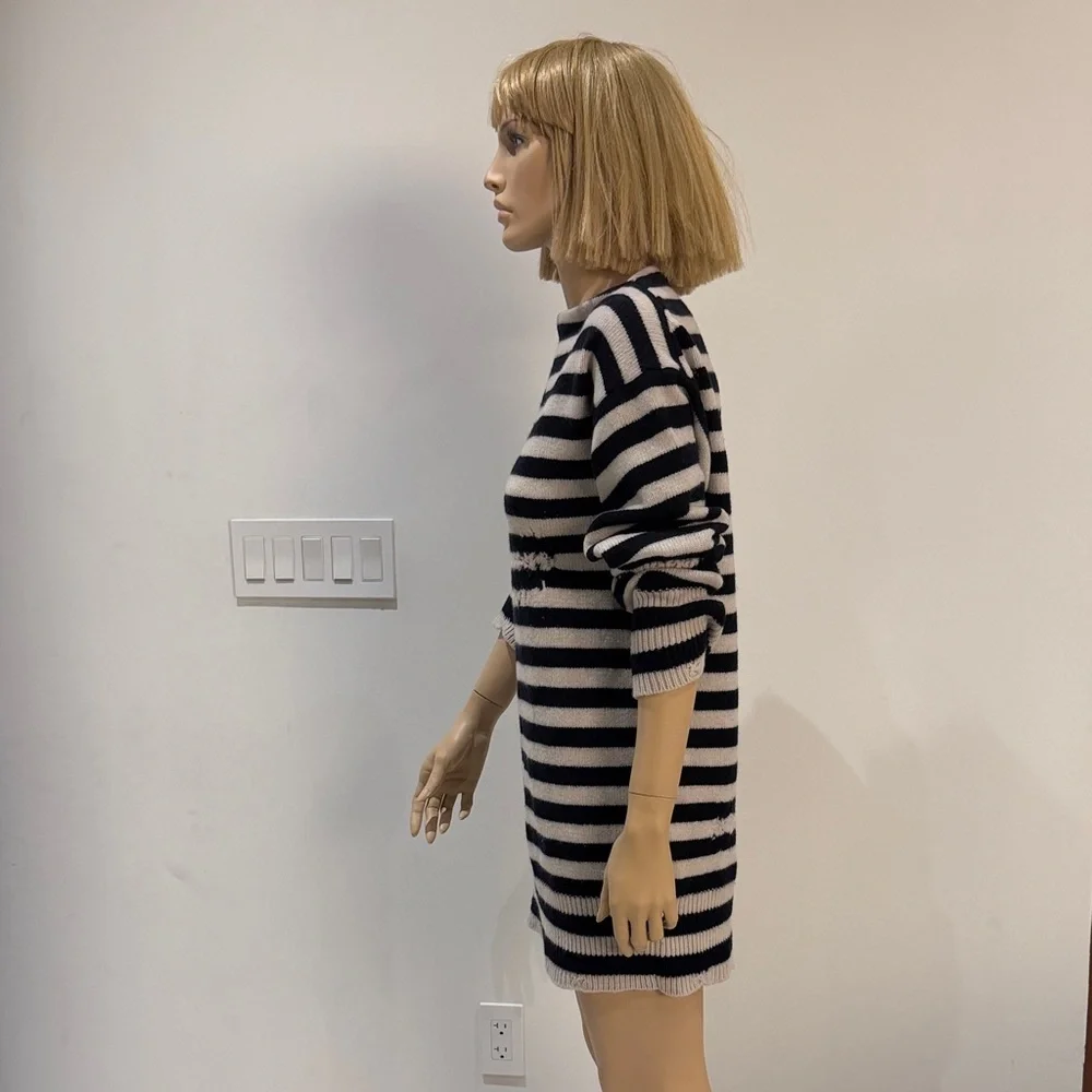 Dior Striped Sweater Dress - blue & white sz 4 50% wool and 50% cashmere - Picture 2 of 9